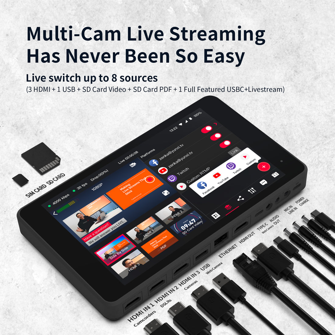 YOLOLIV YoloBox Pro All-in-one Portable Multi-Cam Live Streaming Studio Encoder Recorder Switcher