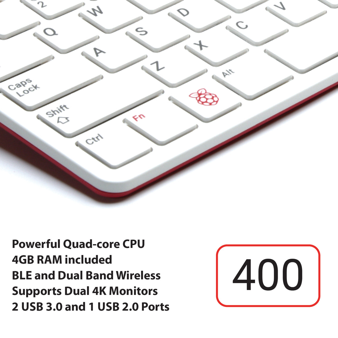 PepperTech Digital Raspberry Pi 400 Desktop Computer Complete Value Pack – 32GB Ubuntu Desktop Edition (U.S. Layout, Red and White)